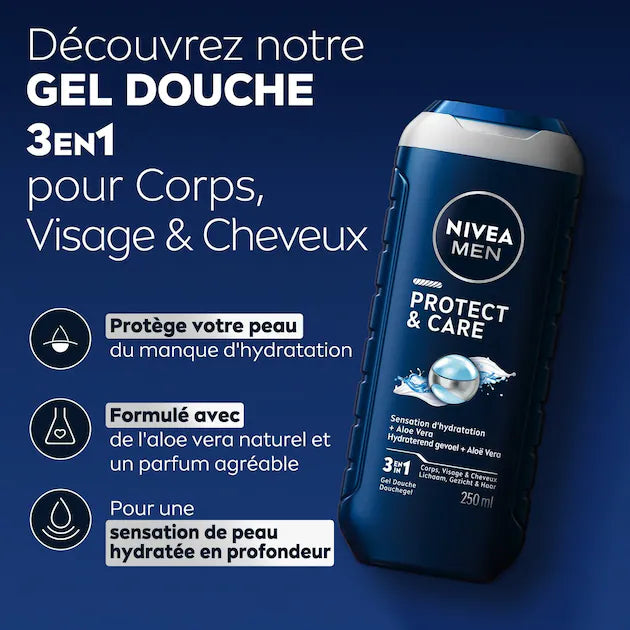 Gel Douche Nivea Men Protection et Soin 3 en 1 - 250 ml