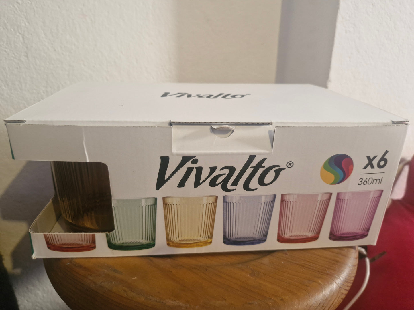 Tasse en verre rayé 360ml 6  assorti couleur le lot